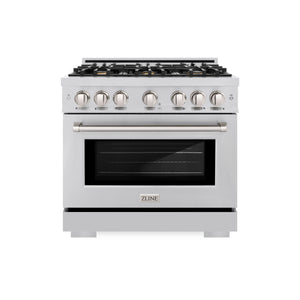 ZLINE - 36 in. 5.2 cu. ft. Select Dual Fuel Range with Gas Cooktop and Electric Convection Oven in Stainless Steel with 6 Brass Burners (HDR-BR-36)