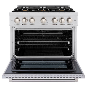 ZLINE - 36 in. 5.2 cu. ft. Select Dual Fuel Range with Gas Cooktop and Electric Convection Oven in Stainless Steel with 6 Brass Burners (HDR-BR-36)