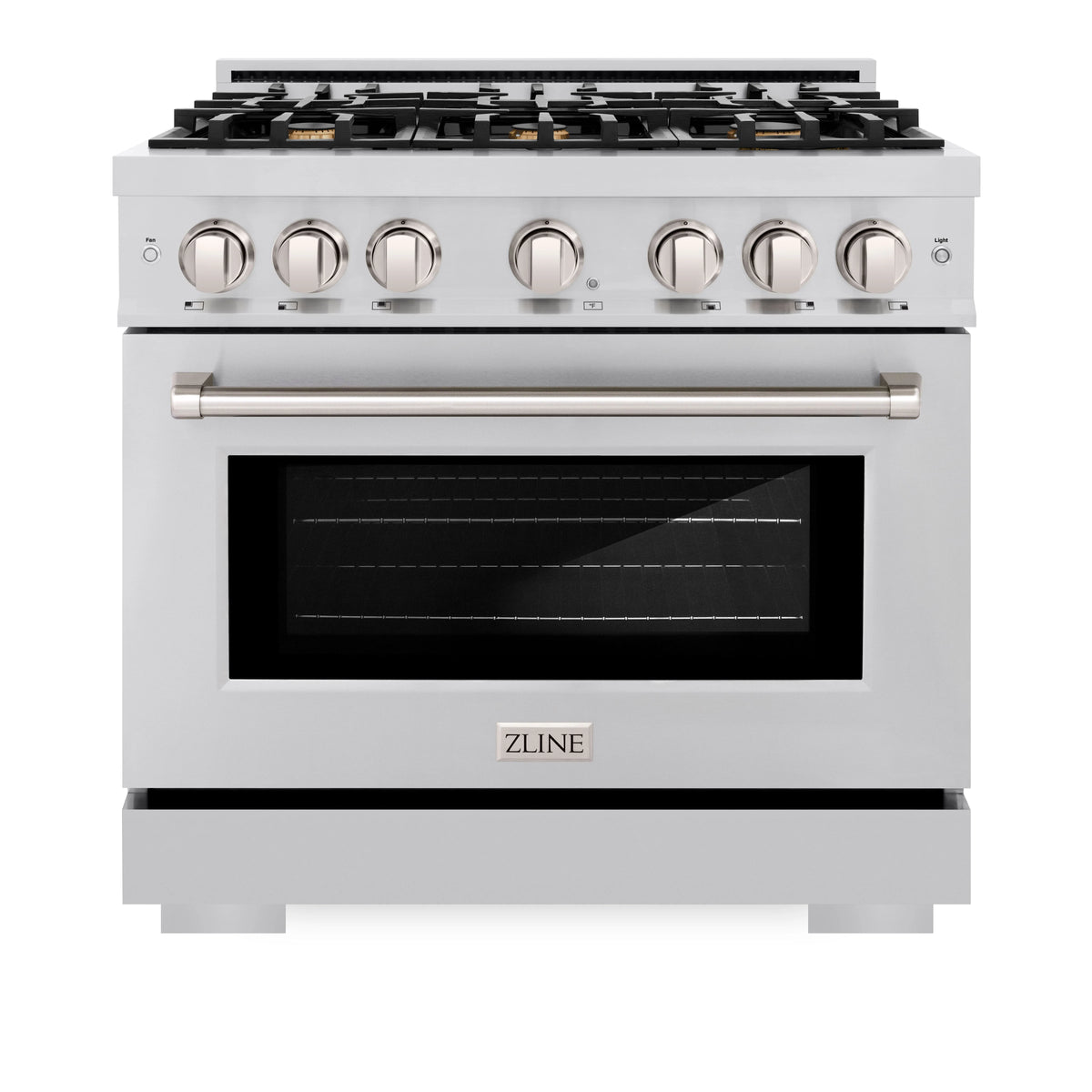 ZLINE - 36 in. 5.2 cu. ft. Select Dual Fuel Range with Gas Cooktop and Electric Convection Oven in Stainless Steel with 6 Brass Burners (HDR-BR-36)