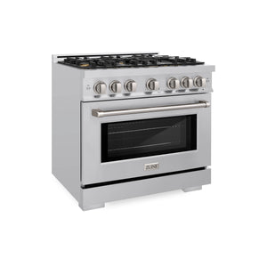 ZLINE - 36 in. 5.2 cu. ft. Select Dual Fuel Range with Gas Cooktop and Electric Convection Oven in Stainless Steel with 6 Brass Burners (HDR-BR-36)