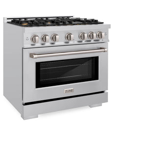 ZLINE - 36 in. 5.2 cu. ft. Select Dual Fuel Range with Gas Cooktop and Electric Convection Oven in Stainless Steel with 6 Brass Burners (HDR-BR-36)