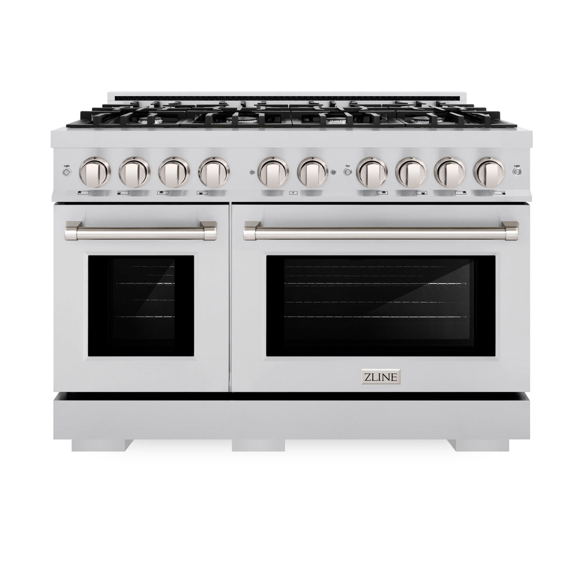 ZLINE - 48 in. 6.7 cu. ft. Select Double Oven Dual Fuel Range with 8 Burner Gas Cooktop in Stainless Steel (HDR48)