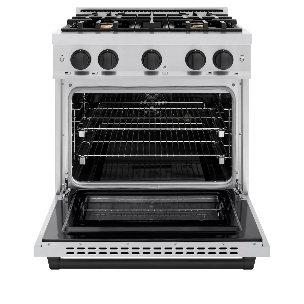 ZLINE - Autograph Edition 30 in. 4.2 cu. ft. Select Dual Fuel Range with 4 Burner Gas Cooktop and Electric Convection Oven in Stainless Steel with Matte Black Accents