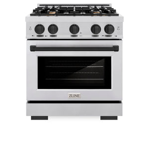 ZLINE - Autograph Edition 30 in. 4.2 cu. ft. Select Dual Fuel Range with 4 Burner Gas Cooktop and Electric Convection Oven in Stainless Steel with Matte Black Accents