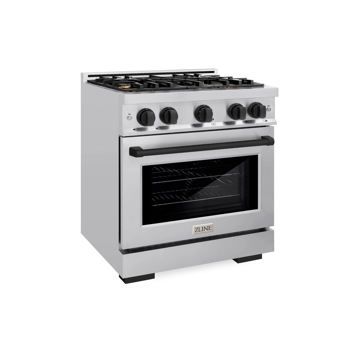 ZLINE - Autograph Edition 30 in. 4.2 cu. ft. Select Dual Fuel Range with 4 Burner Gas Cooktop and Electric Convection Oven in Stainless Steel with Matte Black Accents