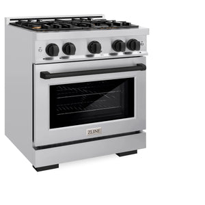 ZLINE - Autograph Edition 30 in. 4.2 cu. ft. Select Dual Fuel Range with 4 Burner Gas Cooktop and Electric Convection Oven in Stainless Steel with Matte Black Accents