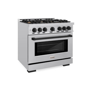 ZLINE - Autograph Edition 36 in. 5.2 cu. ft. Select Dual Fuel Range with 6 Burner Gas Cooktop and Electric Convection Oven in Stainless Steel with Matte Black Accents