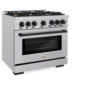 ZLINE - Autograph Edition 36 in. 5.2 cu. ft. Select Dual Fuel Range with 6 Burner Gas Cooktop and Electric Convection Oven in Stainless Steel with Matte Black Accents