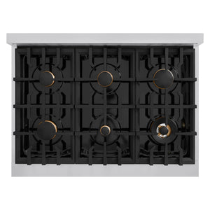 ZLINE - Autograph Edition 36 in. 5.2 cu. ft. Select Dual Fuel Range with 6 Burner Gas Cooktop and Electric Convection Oven in Stainless Steel with Matte Black Accents