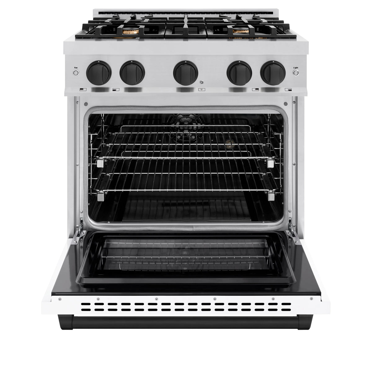ZLINE - Autograph Edition 30 in. 4.2 cu. ft. Select Dual Fuel Range with 4 Burner Gas Cooktop and Electric Convection Oven in Stainless Steel with White Matte Door and Matte Black Accents