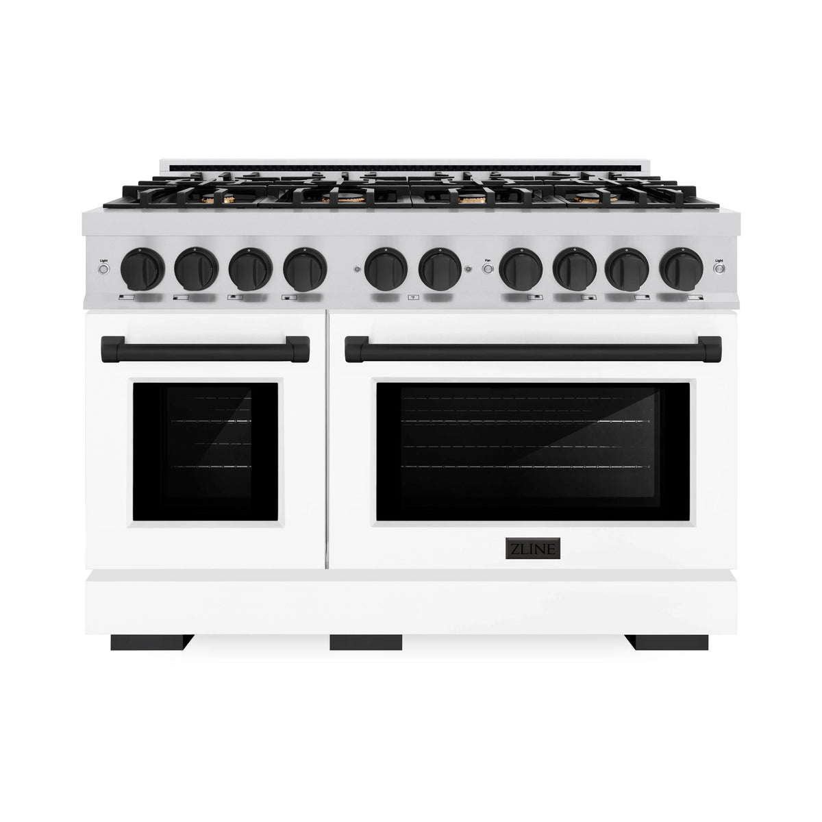 ZLINE - Autograph Edition 48 in. 6.7 cu. ft. Select Double Oven Dual Fuel Range with 8 Burner Gas Cooktop in Stainless Steel with White Matte Door and Matte Black Accents