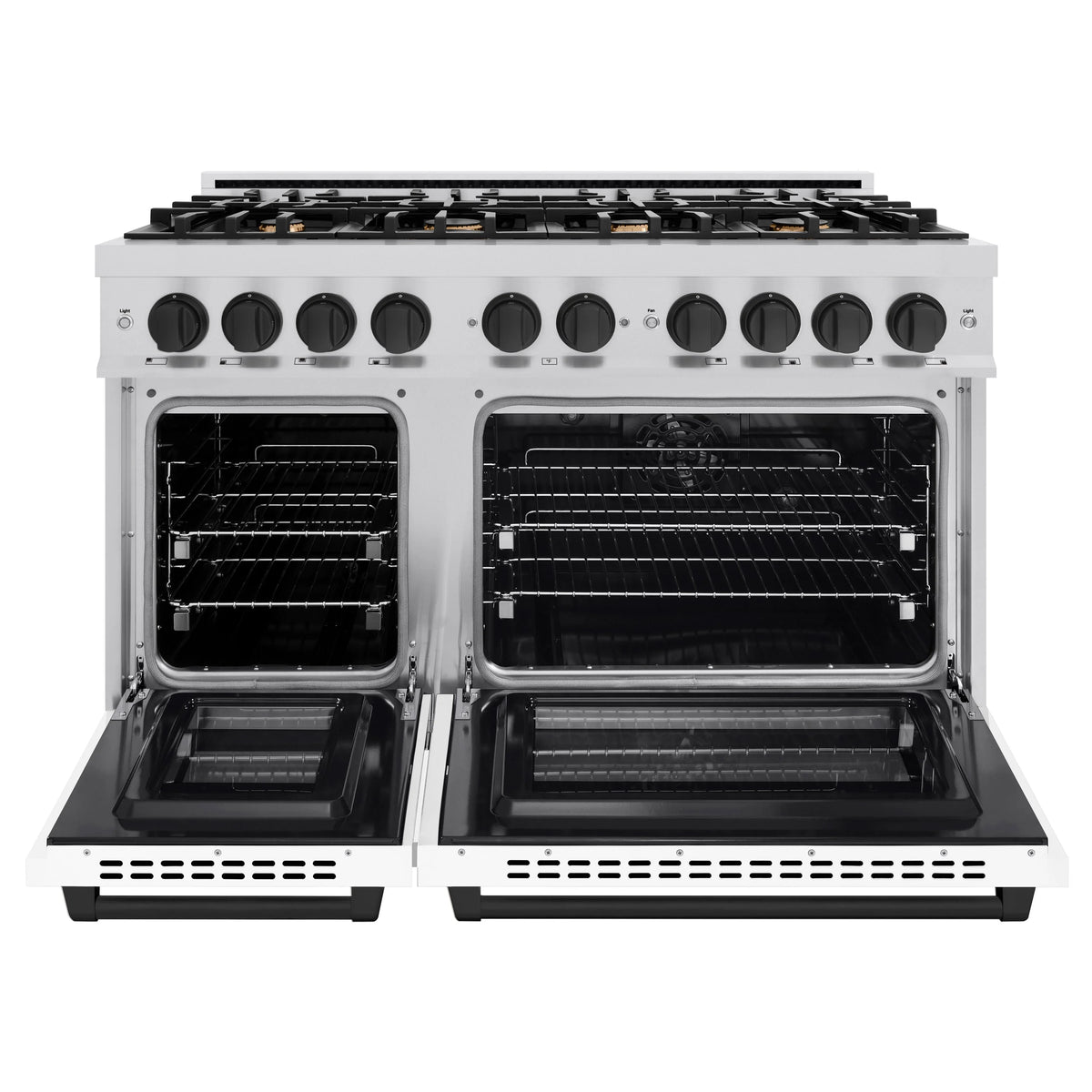 ZLINE - Autograph Edition 48 in. 6.7 cu. ft. Select Double Oven Dual Fuel Range with 8 Burner Gas Cooktop in Stainless Steel with White Matte Door and Matte Black Accents