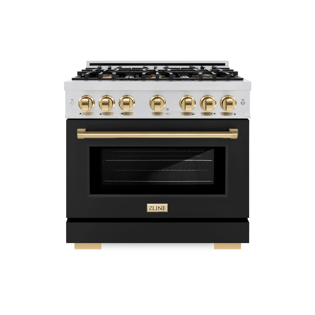 ZLINE - Autograph Edition 36 in. 5.2 cu. ft. Select Dual Fuel Range with 6 Burner Gas Cooktop and Electric Convection Oven in Stainless Steel with Black Matte Door and Polished Gold Accents