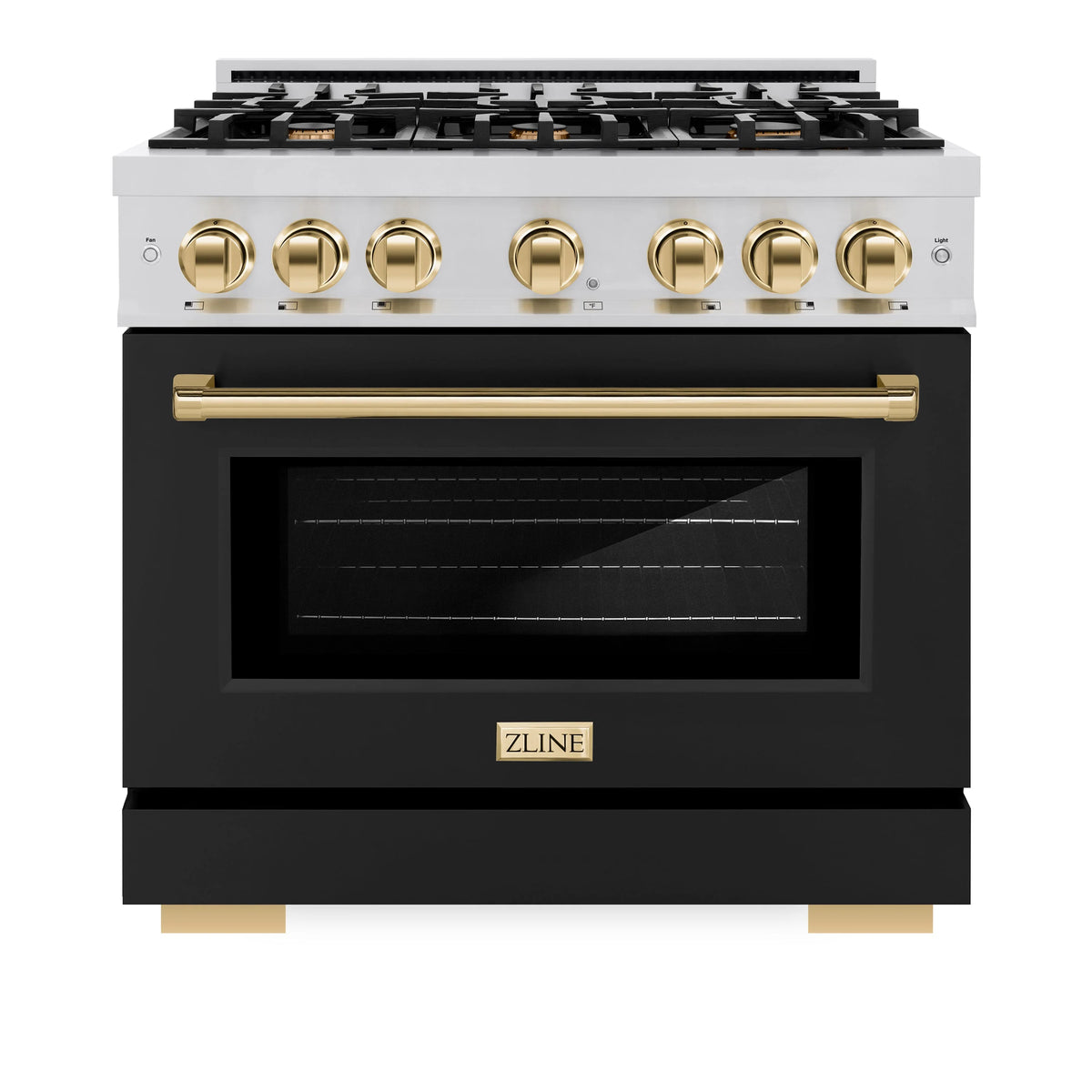 ZLINE - Autograph Edition 36 in. 5.2 cu. ft. Select Dual Fuel Range with 6 Burner Gas Cooktop and Electric Convection Oven in Stainless Steel with Black Matte Door and Polished Gold Accents