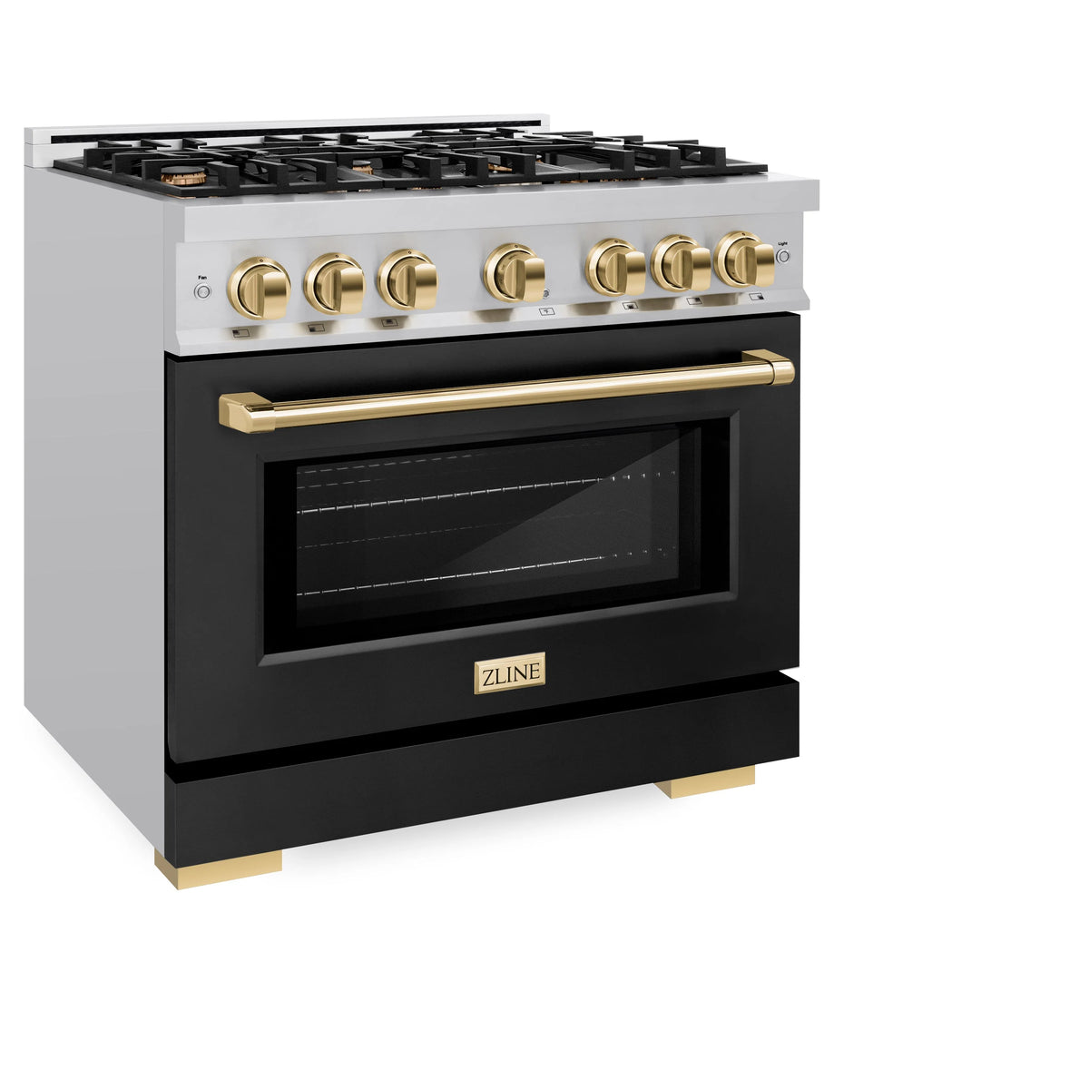 ZLINE - Autograph Edition 36 in. 5.2 cu. ft. Select Dual Fuel Range with 6 Burner Gas Cooktop and Electric Convection Oven in Stainless Steel with Black Matte Door and Polished Gold Accents