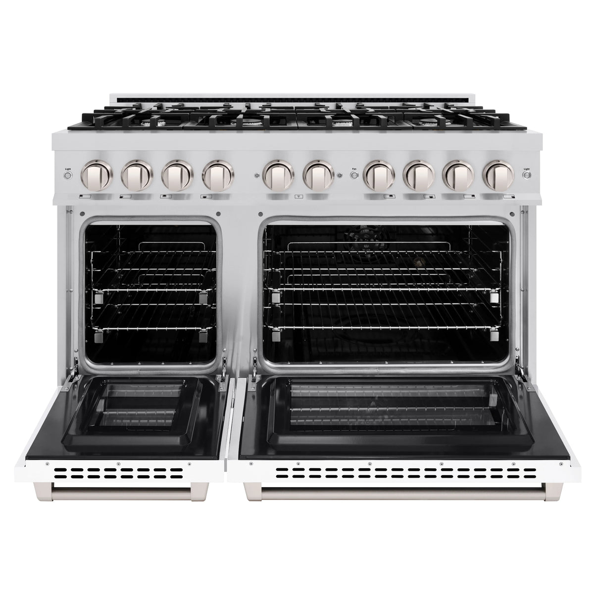 ZLINE - 48 in. 6.7 cu. ft. Select Double Oven Dual Fuel Range with 8 Burner Gas Cooktop in Stainless Steel with White Matte Doors