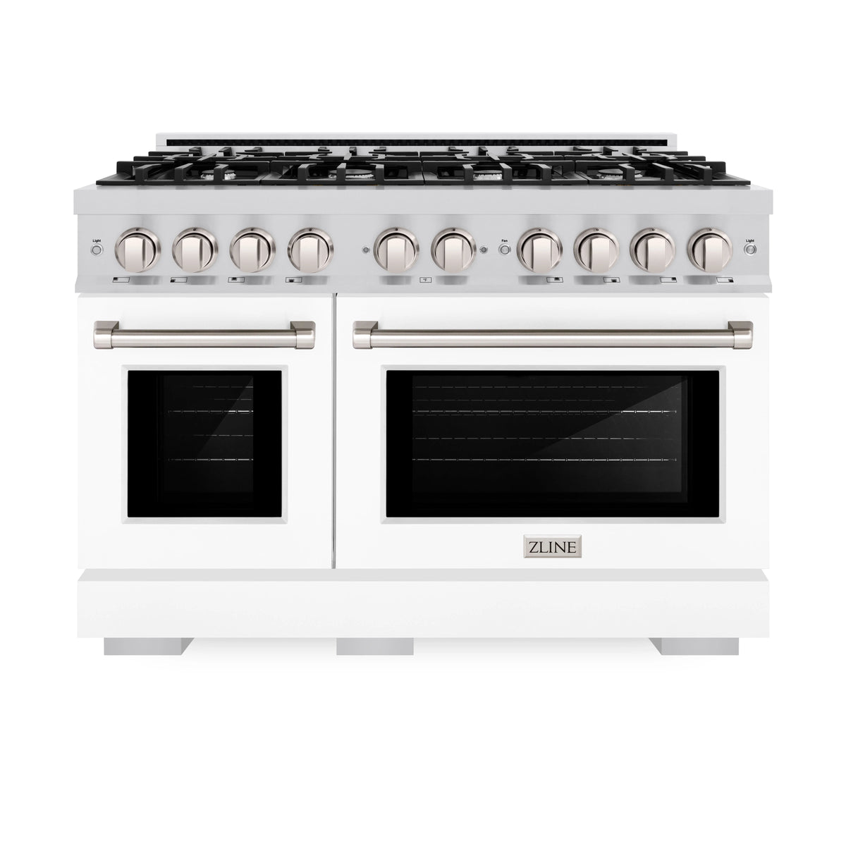 ZLINE - 48 in. 6.7 cu. ft. Select Double Oven Dual Fuel Range with 8 Burner Gas Cooktop in Stainless Steel with White Matte Doors