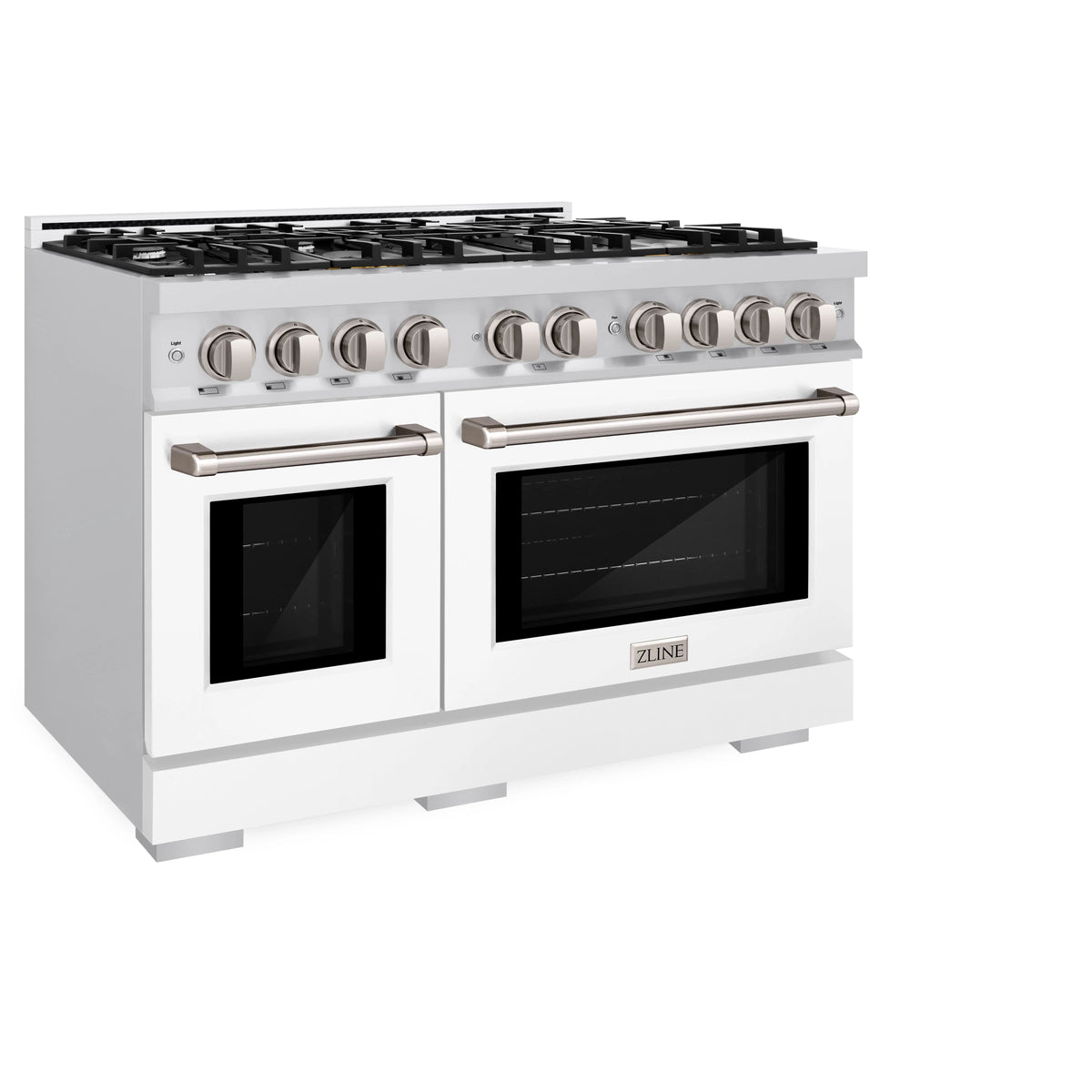 ZLINE - 48 in. 6.7 cu. ft. Select Double Oven Dual Fuel Range with 8 Burner Gas Cooktop in Stainless Steel with White Matte Doors