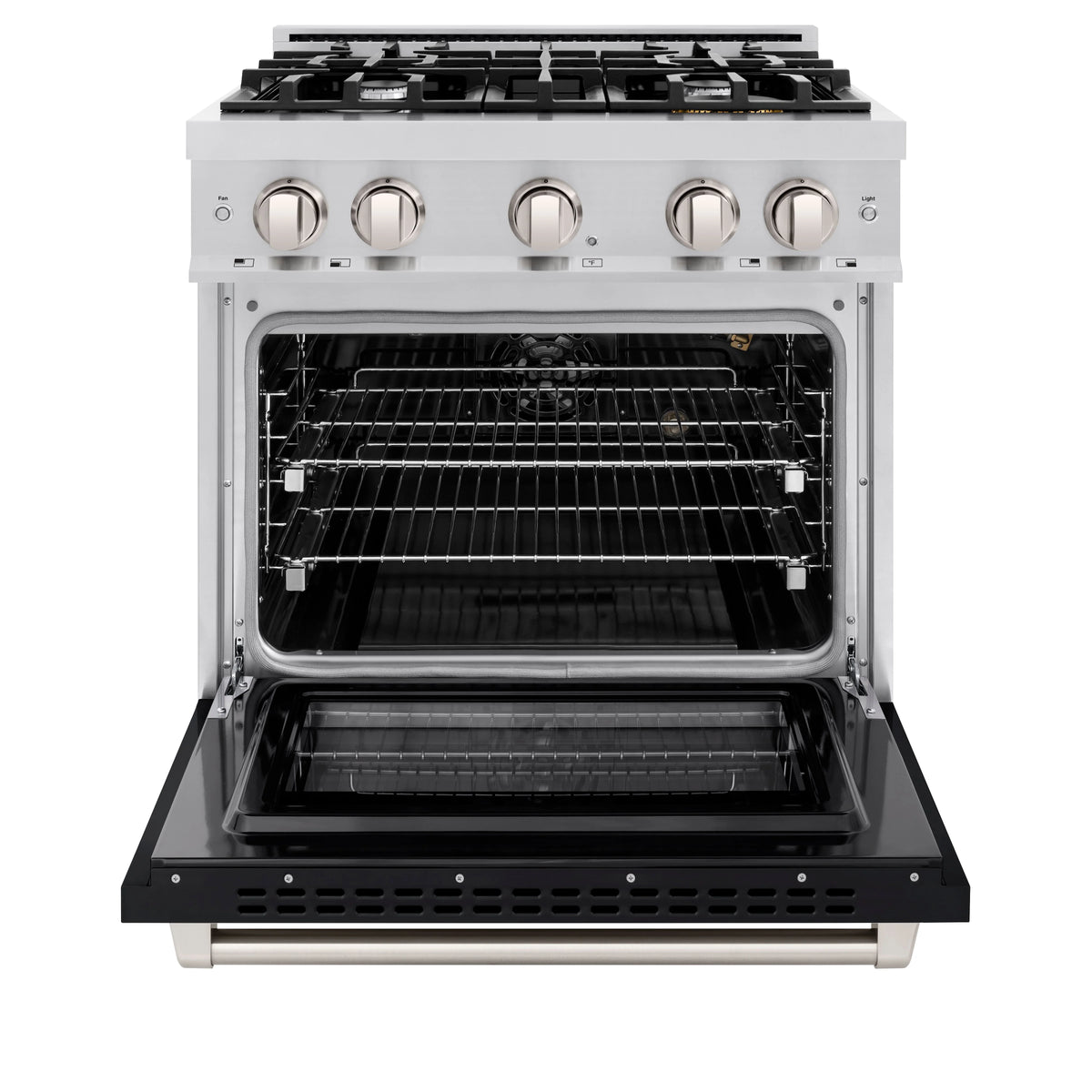 ZLINE - 30 in. 4.2 cu. ft. Select Gas Range with 4 Burner Cooktop and Convection Gas Oven in Stainless Steel with Black Matte Door