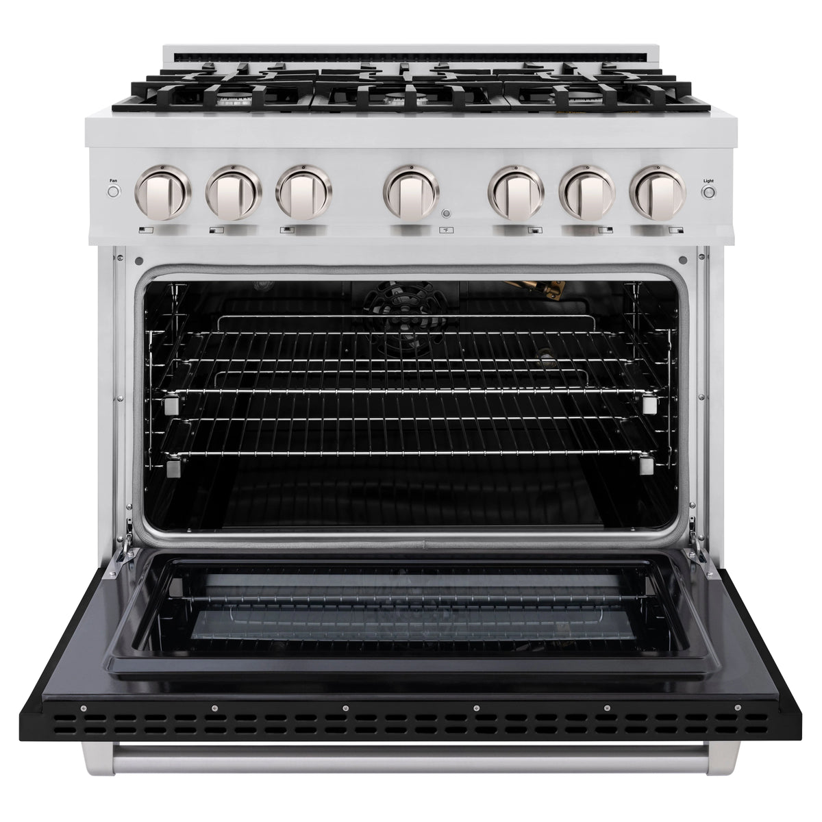 ZLINE - 36 in. 5.2 cu. ft. Select Gas Range with 6 Burner Cooktop and Convection Gas Oven in Stainless Steel with Black Matte Door