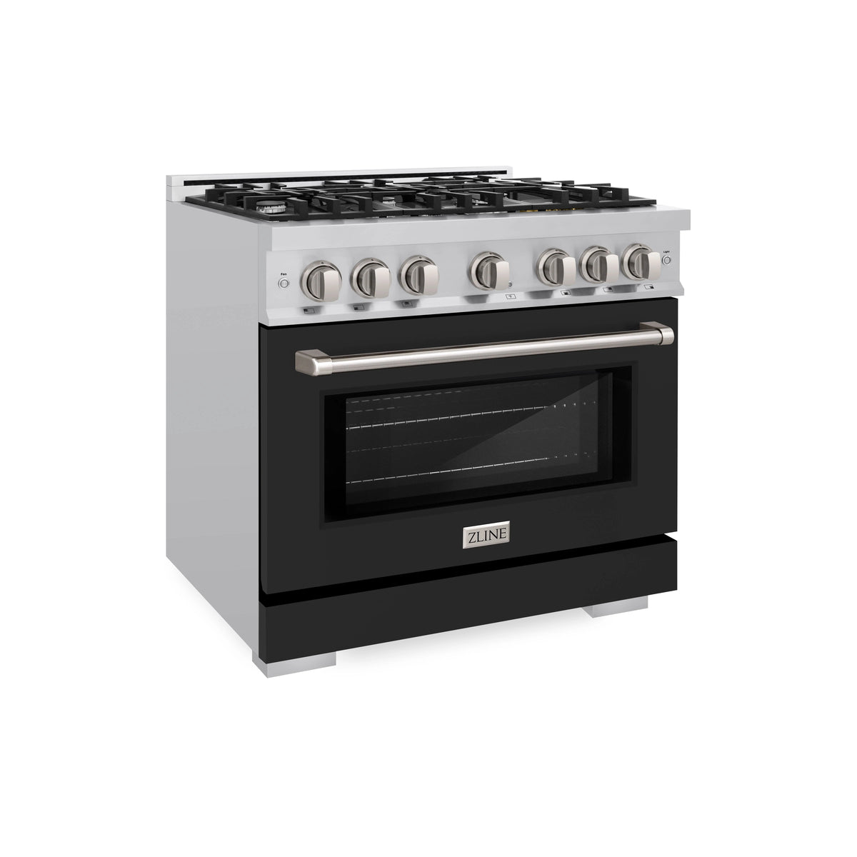 ZLINE - 36 in. 5.2 cu. ft. Select Gas Range with 6 Burner Cooktop and Convection Gas Oven in Stainless Steel with Black Matte Door