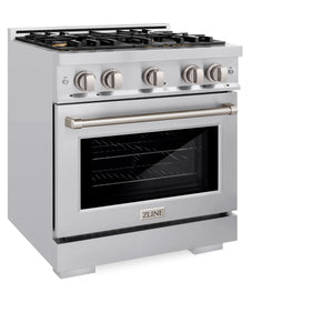 ZLINE - 30 in. 4.2 cu. ft. Select Gas Range with Convection Gas Oven in Stainless Steel with 4 Brass Burners (HGR-BR-30)