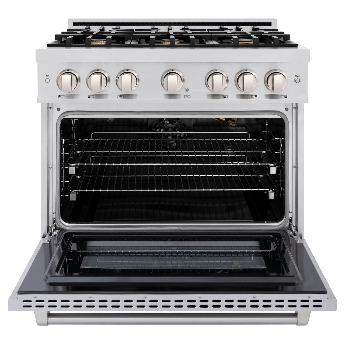 ZLINE - 36 in. 5.2 cu. ft. Select Gas Range with Convection Gas Oven in Stainless Steel with 6 Brass Burners (HGR-BR-36)