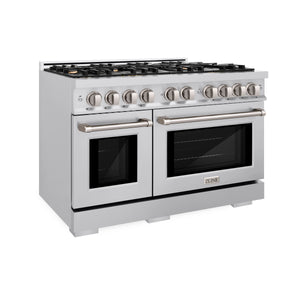 ZLINE - 48 in. 6.7 cu. ft. Select Double Oven Gas Range in Stainless Steel with 8 Brass Burners