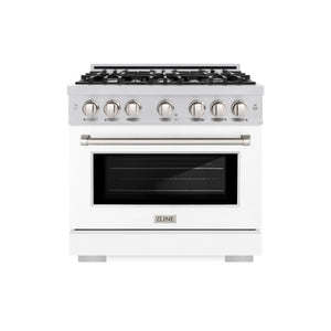 ZLINE - 36 in. 5.2 cu. ft. Select Gas Range with 6 Burner Cooktop and Convection Gas Oven in Stainless Steel with White Matte Door