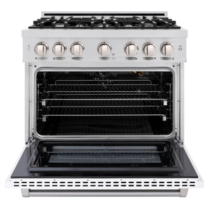 ZLINE - 36 in. 5.2 cu. ft. Select Gas Range with 6 Burner Cooktop and Convection Gas Oven in Stainless Steel with White Matte Door