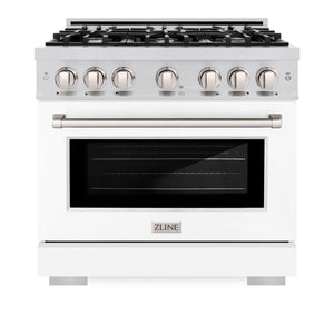 ZLINE - 36 in. 5.2 cu. ft. Select Gas Range with 6 Burner Cooktop and Convection Gas Oven in Stainless Steel with White Matte Door