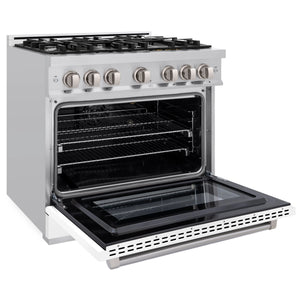 ZLINE - 36 in. 5.2 cu. ft. Select Gas Range with 6 Burner Cooktop and Convection Gas Oven in Stainless Steel with White Matte Door