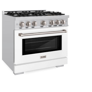 ZLINE - 36 in. 5.2 cu. ft. Select Gas Range with 6 Burner Cooktop and Convection Gas Oven in Stainless Steel with White Matte Door