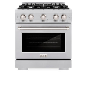 ZLINE - 30 in. 4.2 cu. ft. Select Gas Range with 4 Burner Cooktop and Convection Gas Oven in Satin Stainless Steel (HGRS-30)