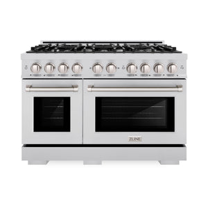 ZLINE - 48 in. 6.7 cu. ft. Select Double Oven Gas Range with 8 Burner Cooktop in Stainless Steel (HGR48)