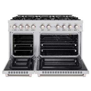 ZLINE - 48 in. 6.7 cu. ft. Select Double Oven Gas Range with 8 Burner Cooktop in Stainless Steel (HGR48)