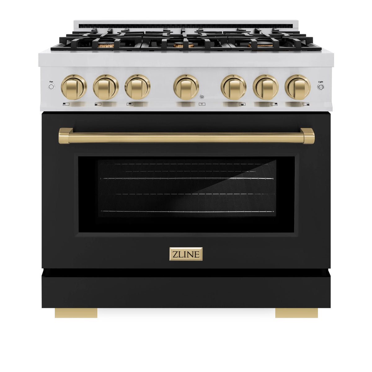 ZLINE - Autograph Edition 36 in. 5.2 cu. ft. Select Gas Range with 6 Burner Cooktop and Convection Gas Oven in Stainless Steel with Black Matte Door and Champagne Bronze Accents