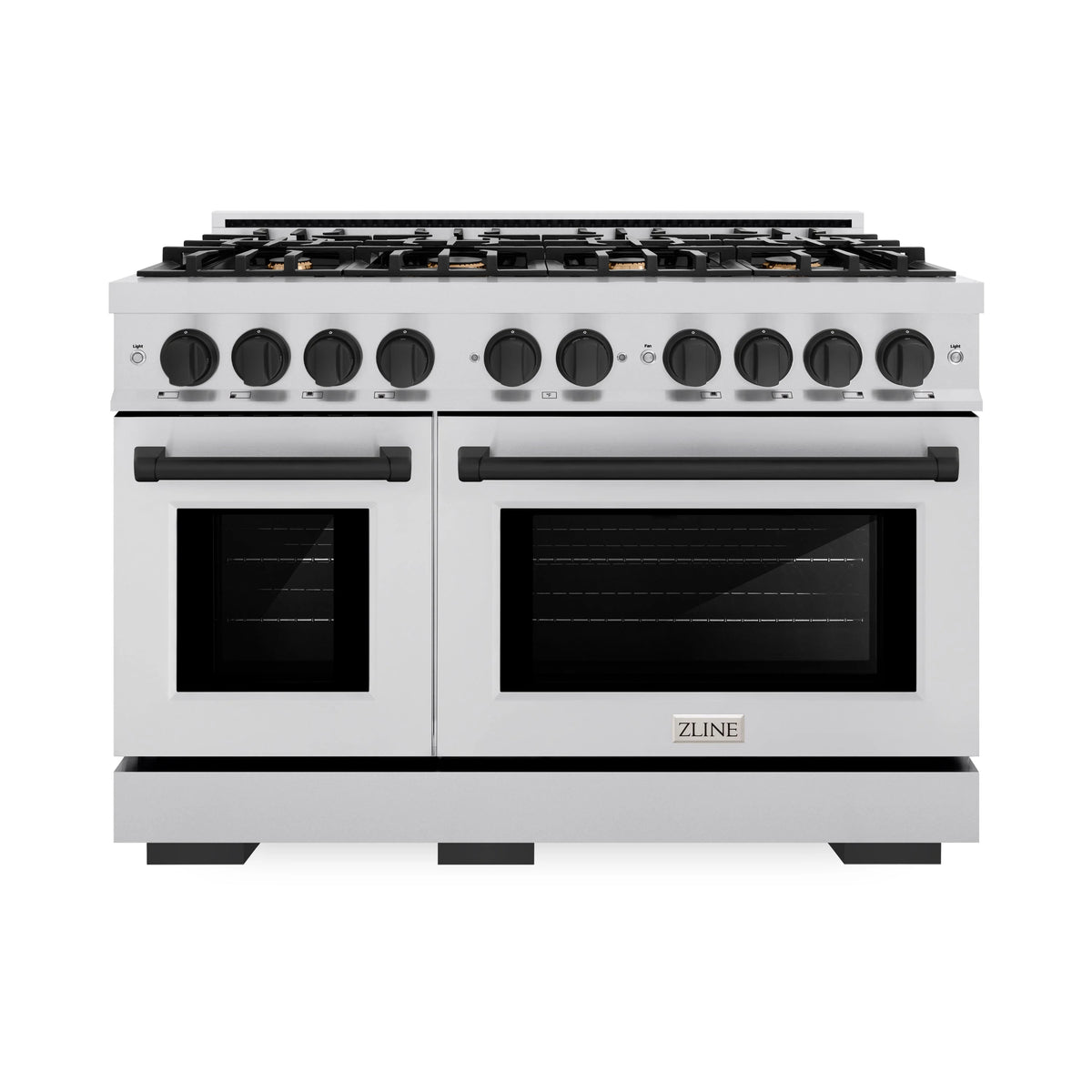 ZLINE - Autograph Edition 48 in. 6.7 cu. ft. Select Double Oven Gas Range with 8 Burner Cooktop in Stainless Steel and Matte Black Accents