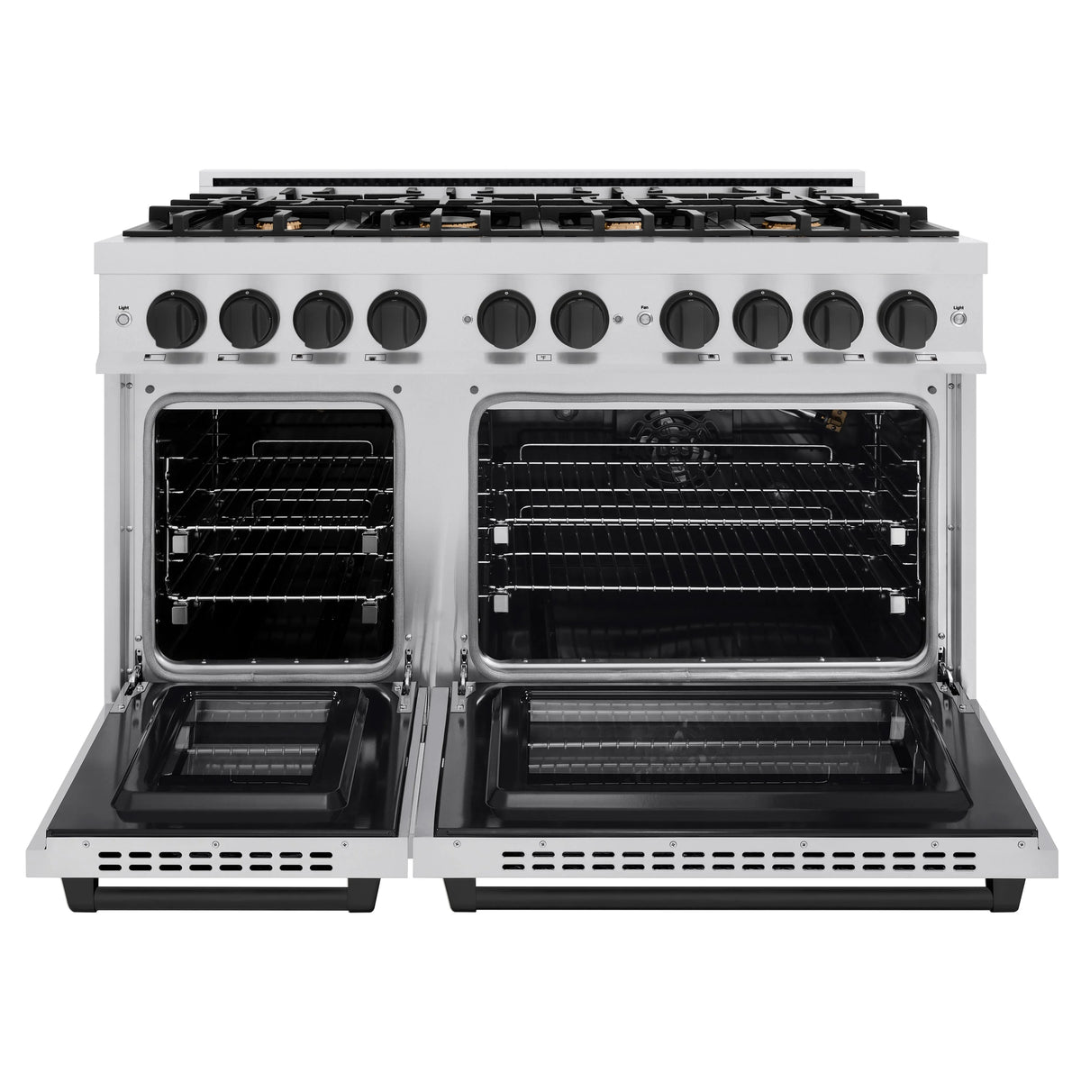 ZLINE - Autograph Edition 48 in. 6.7 cu. ft. Select Double Oven Gas Range with 8 Burner Cooktop in Stainless Steel and Matte Black Accents