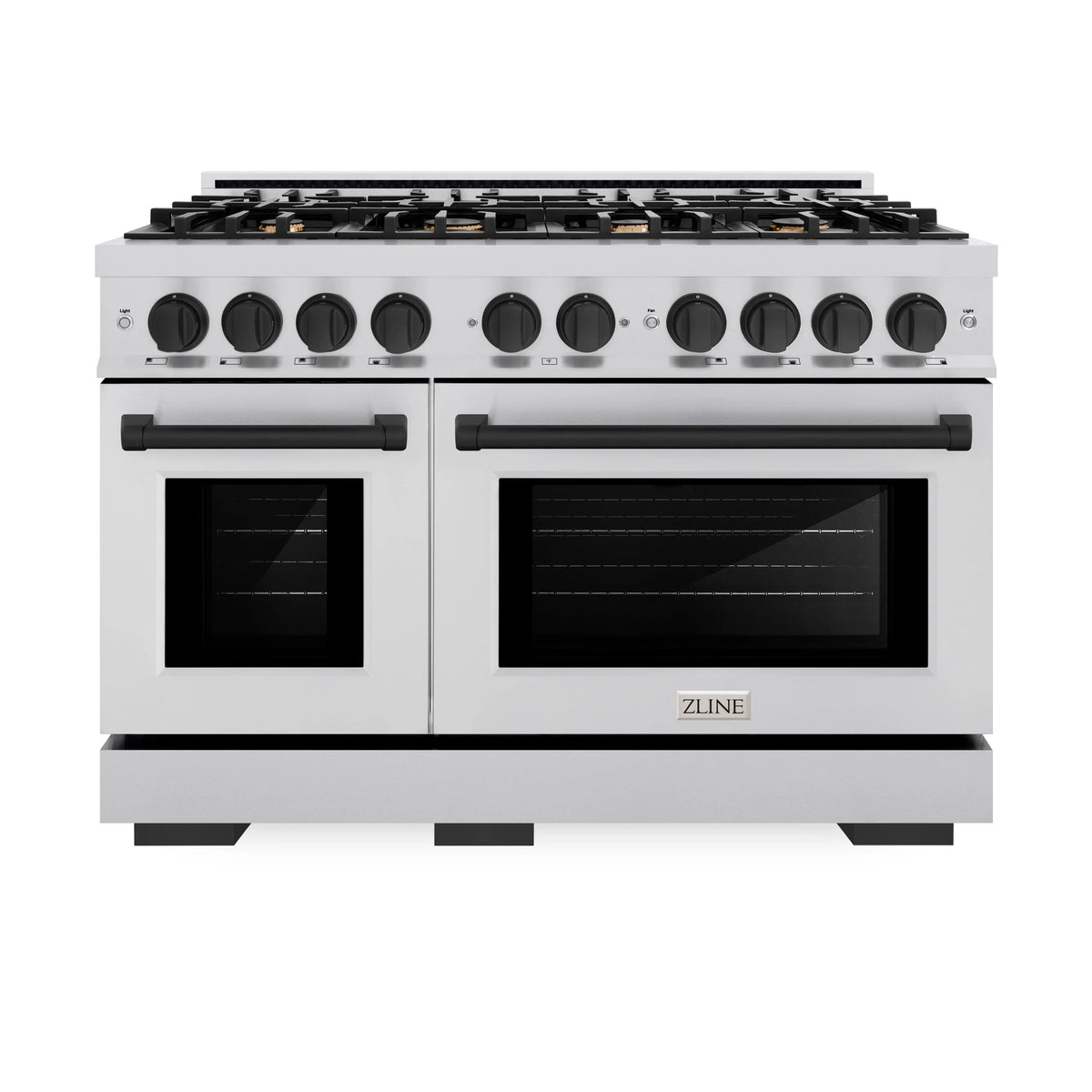 ZLINE - Autograph Edition 48 in. 6.7 cu. ft. Select Double Oven Gas Range with 8 Burner Cooktop in Stainless Steel and Matte Black Accents