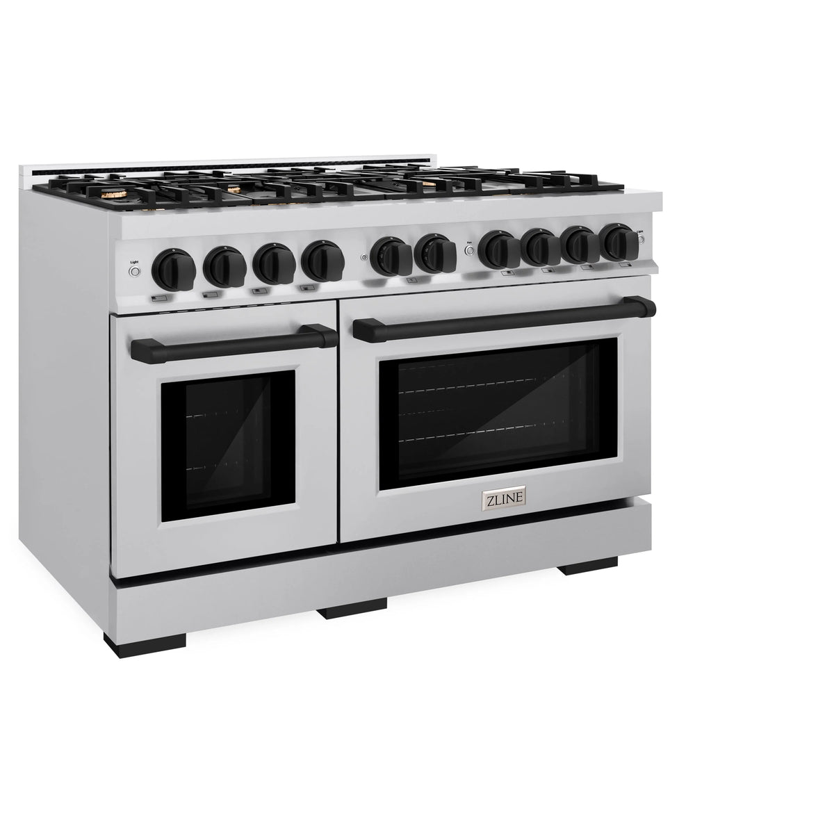 ZLINE - Autograph Edition 48 in. 6.7 cu. ft. Select Double Oven Gas Range with 8 Burner Cooktop in Stainless Steel and Matte Black Accents