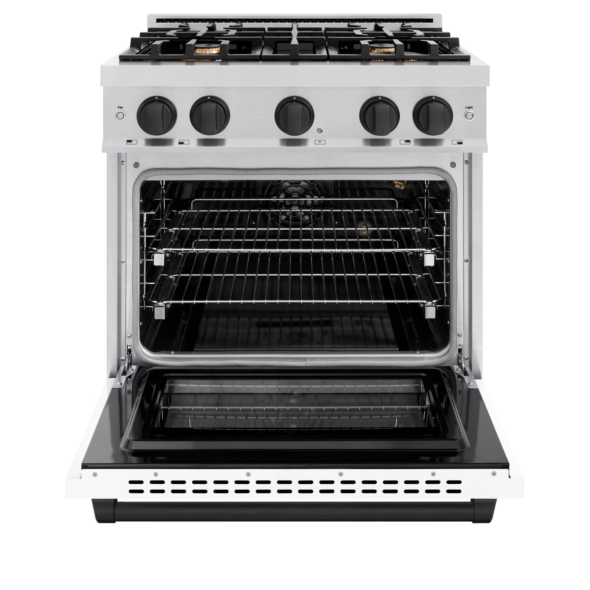 ZLINE - Autograph Edition 30 in. 4.2 cu. ft. Select Gas Range with 4 Burner Cooktop and Convection Gas Oven in Stainless Steel with White Matte Door and Matte Black Accents