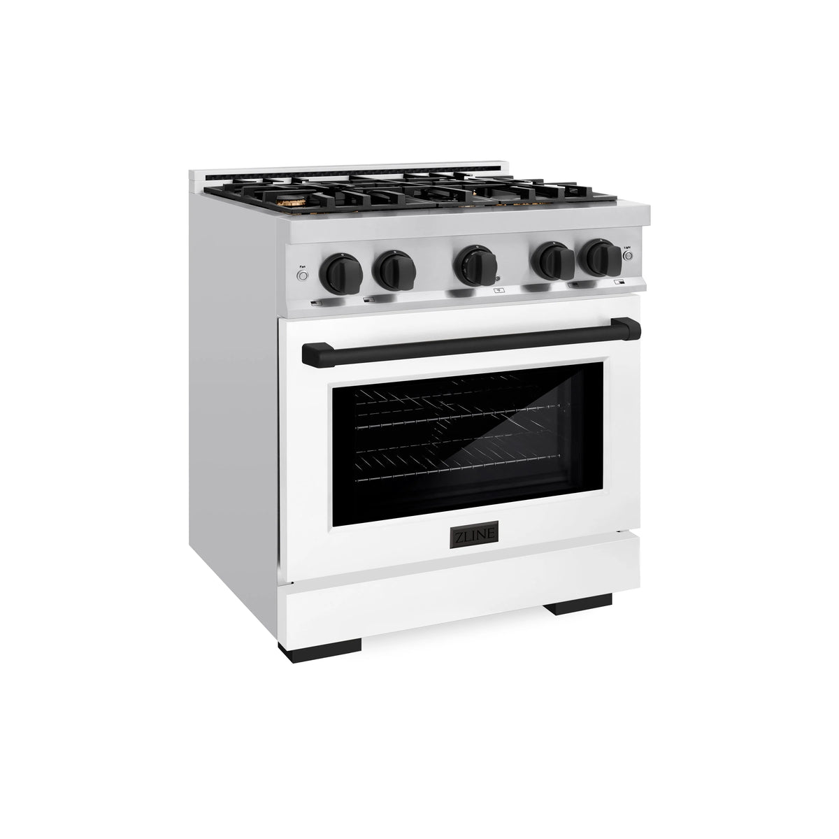 ZLINE - Autograph Edition 30 in. 4.2 cu. ft. Select Gas Range with 4 Burner Cooktop and Convection Gas Oven in Stainless Steel with White Matte Door and Matte Black Accents