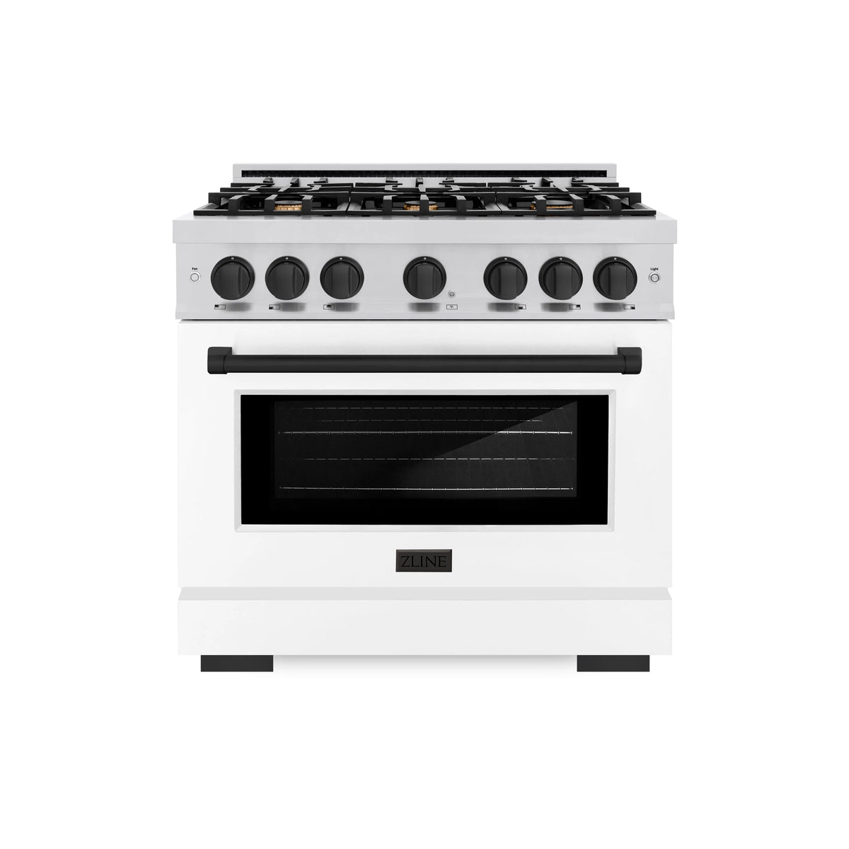 ZLINE - Autograph Edition 36 in. 5.2 cu. ft. Select Gas Range with 6 Burner Cooktop and Convection Gas Oven in Stainless Steel with White Matte Door and Matte Black Accents