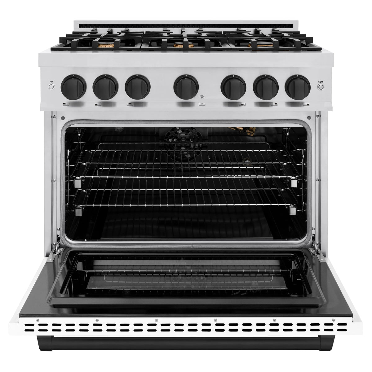 ZLINE - Autograph Edition 36 in. 5.2 cu. ft. Select Gas Range with 6 Burner Cooktop and Convection Gas Oven in Stainless Steel with White Matte Door and Matte Black Accents
