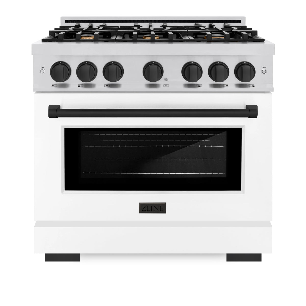 ZLINE - Autograph Edition 36 in. 5.2 cu. ft. Select Gas Range with 6 Burner Cooktop and Convection Gas Oven in Stainless Steel with White Matte Door and Matte Black Accents