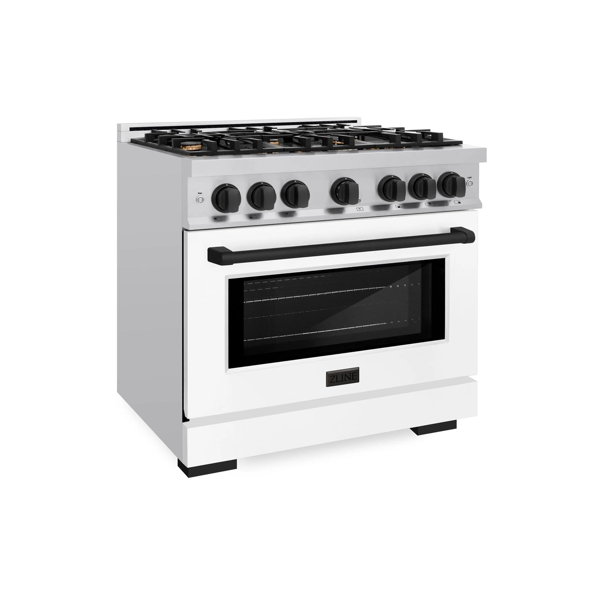 ZLINE - Autograph Edition 36 in. 5.2 cu. ft. Select Gas Range with 6 Burner Cooktop and Convection Gas Oven in Stainless Steel with White Matte Door and Matte Black Accents