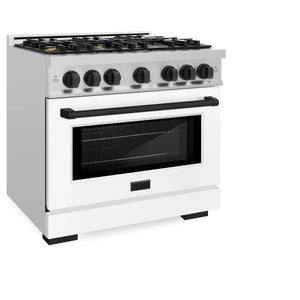 ZLINE - Autograph Edition 36 in. 5.2 cu. ft. Select Gas Range with 6 Burner Cooktop and Convection Gas Oven in Stainless Steel with White Matte Door and Matte Black Accents