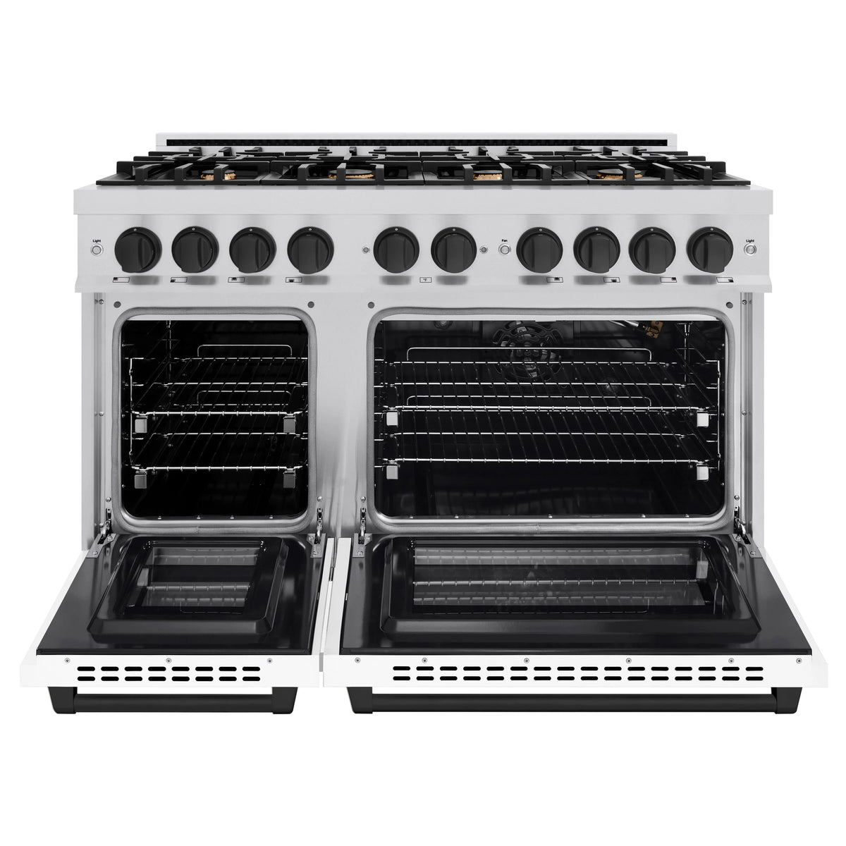 ZLINE - Autograph Edition 48 in. 6.7 cu. ft. Select Double Oven Gas Range with 8 Burner Cooktop in Stainless Steel with White Matte Doors and Matte Black Accents