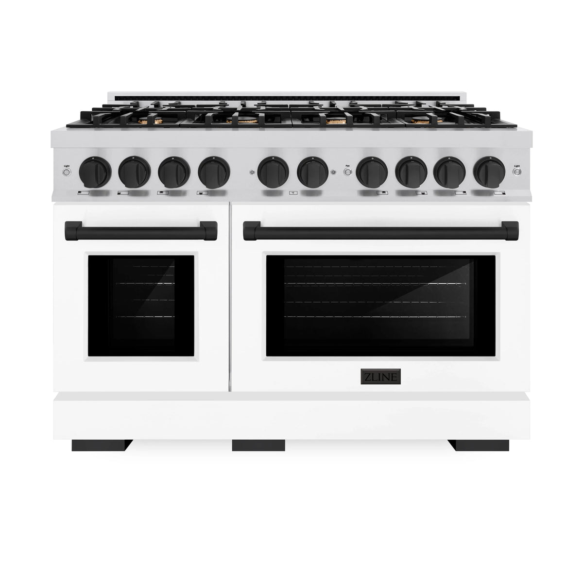 ZLINE - Autograph Edition 48 in. 6.7 cu. ft. Select Double Oven Gas Range with 8 Burner Cooktop in Stainless Steel with White Matte Doors and Matte Black Accents